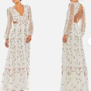 MAC DUGGAL 70159 LONG SLEEVE EMBELLISHED CUT A-LINE IVORY MULTI GOWN sz 4